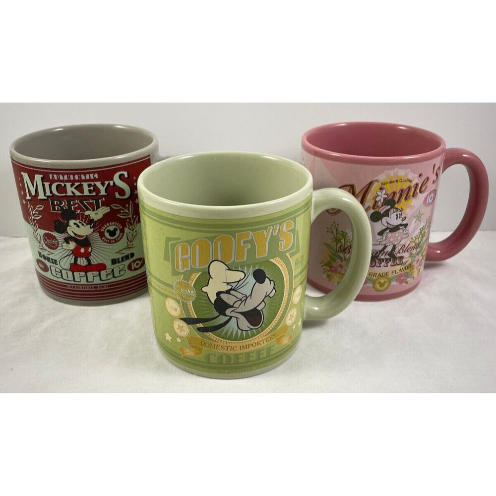 Disney Coffee Mug Set of 3 Goofys Domestic Minnies Blossom Mickeys House Blend